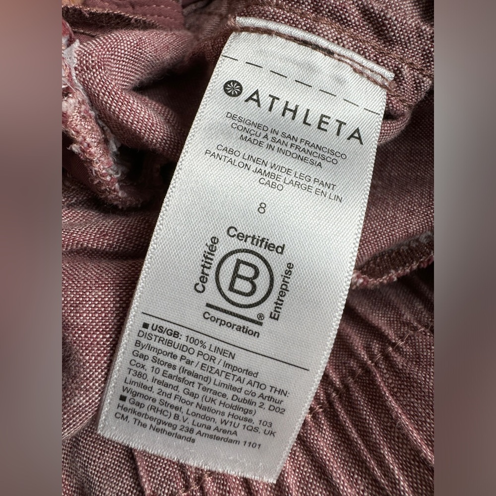 Athleta Size 8 Cabo Linen Wide Leg High Waisted Pants Plus Tawny Rose Pink - Picture 7 of 13